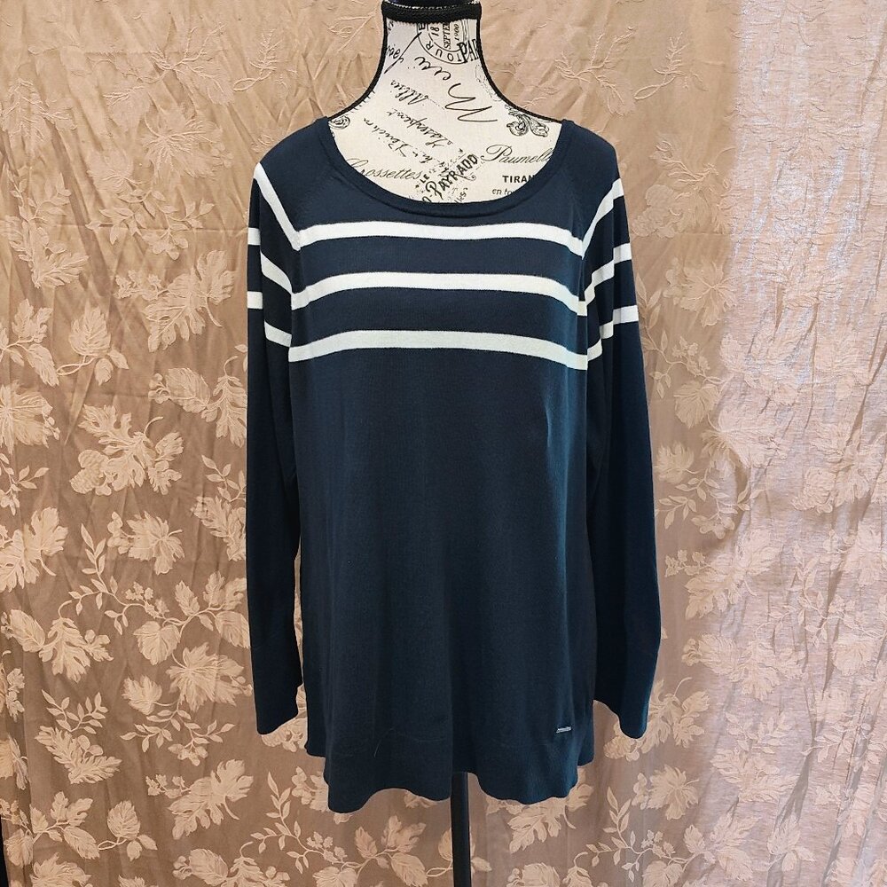 Nautica Ladies Striped Cotton Navy Sweater, Size M, Gently Used